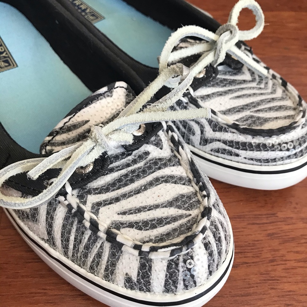 Sperry Bahama Zebra Top Sider Shoes Clear Sequins